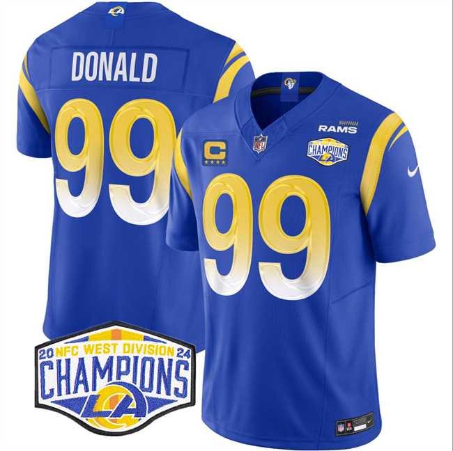 Mens Los Angeles Rams #99 Aaron Donald Blue 2024 NFC West Champions With 4-Star C Patch F.U.S.E. Vapor Untouchable Stitched Jersey